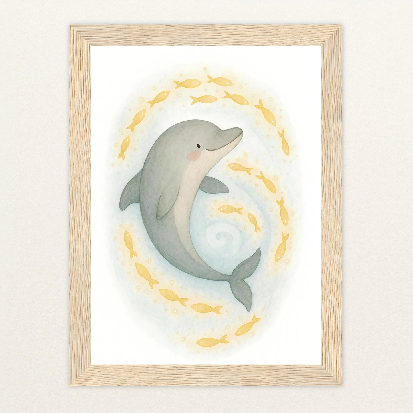 Dora der Delfin - Motiv: "Leuchtfische" Poster mit Holzrahmen von tinylearner