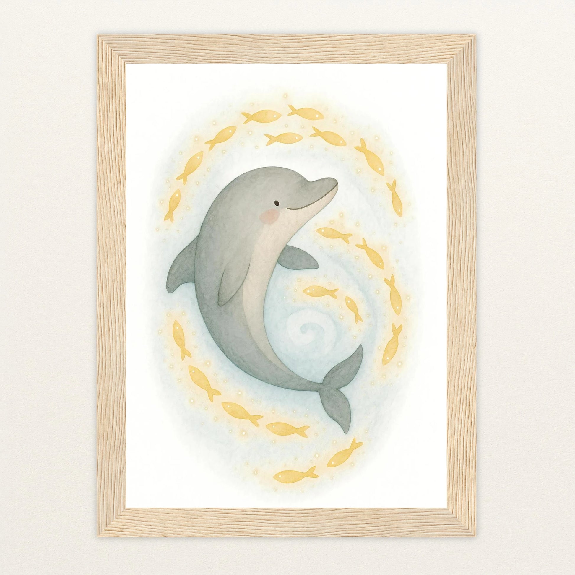 Dora der Delfin - Motiv: "Leuchtfische" Poster mit Holzrahmen von tinylearner