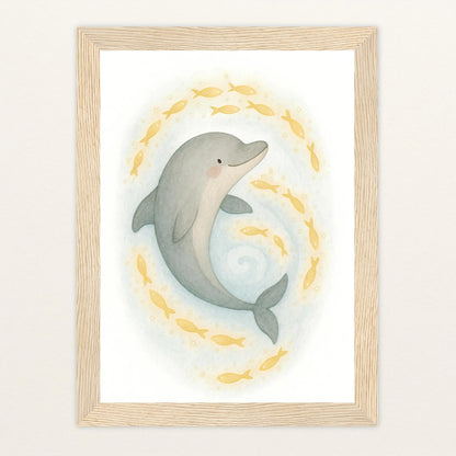 Dora der Delfin - Motiv: "Leuchtfische" Poster mit Holzrahmen von tinylearner