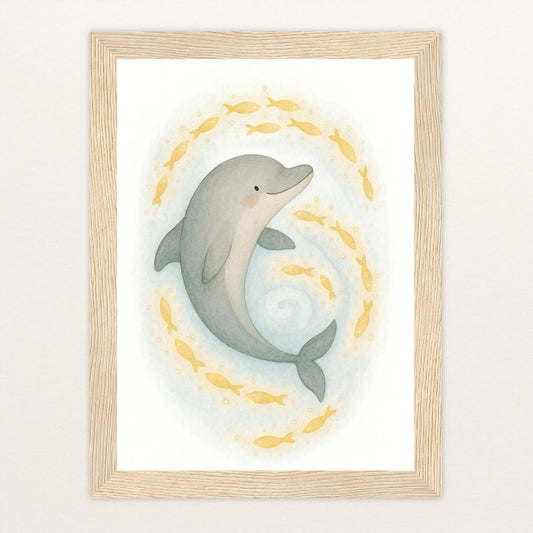 Dora der Delfin - Motiv: "Leuchtfische" Poster mit Holzrahmen von tinylearner