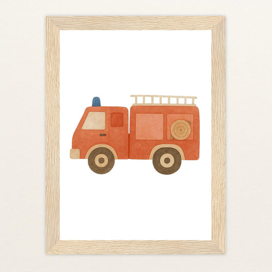 Feuerwehrauto Poster mit Holzrahmen von tinylearner