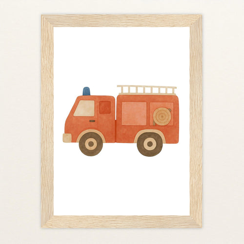 Feuerwehrauto Poster mit Holzrahmen