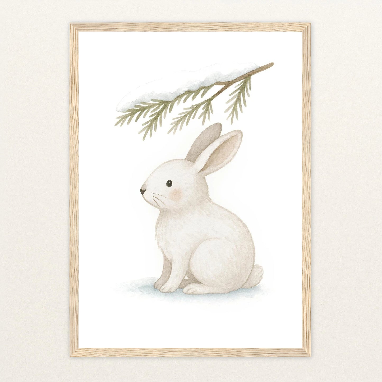 Sina der Schneehase - Motiv: "Nadelzweig" Poster mit Holzrahmen von tinylearner