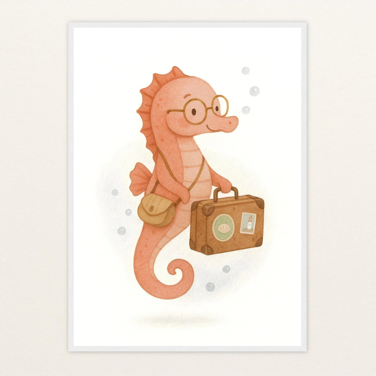 Suri das Seepferdchen - Motiv: "Reisen" Poster mit Holzrahmen von tinylearner