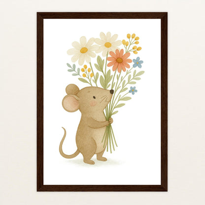 Mimi die Maus - Motiv: "Blumenstrauß" Poster mit Holzrahmen von tinylearner