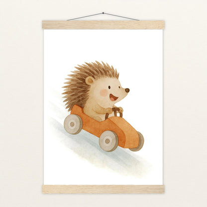 Iggi der Igel - Motiv: "Rennwagen" Poster mit Leisten von tinylearner