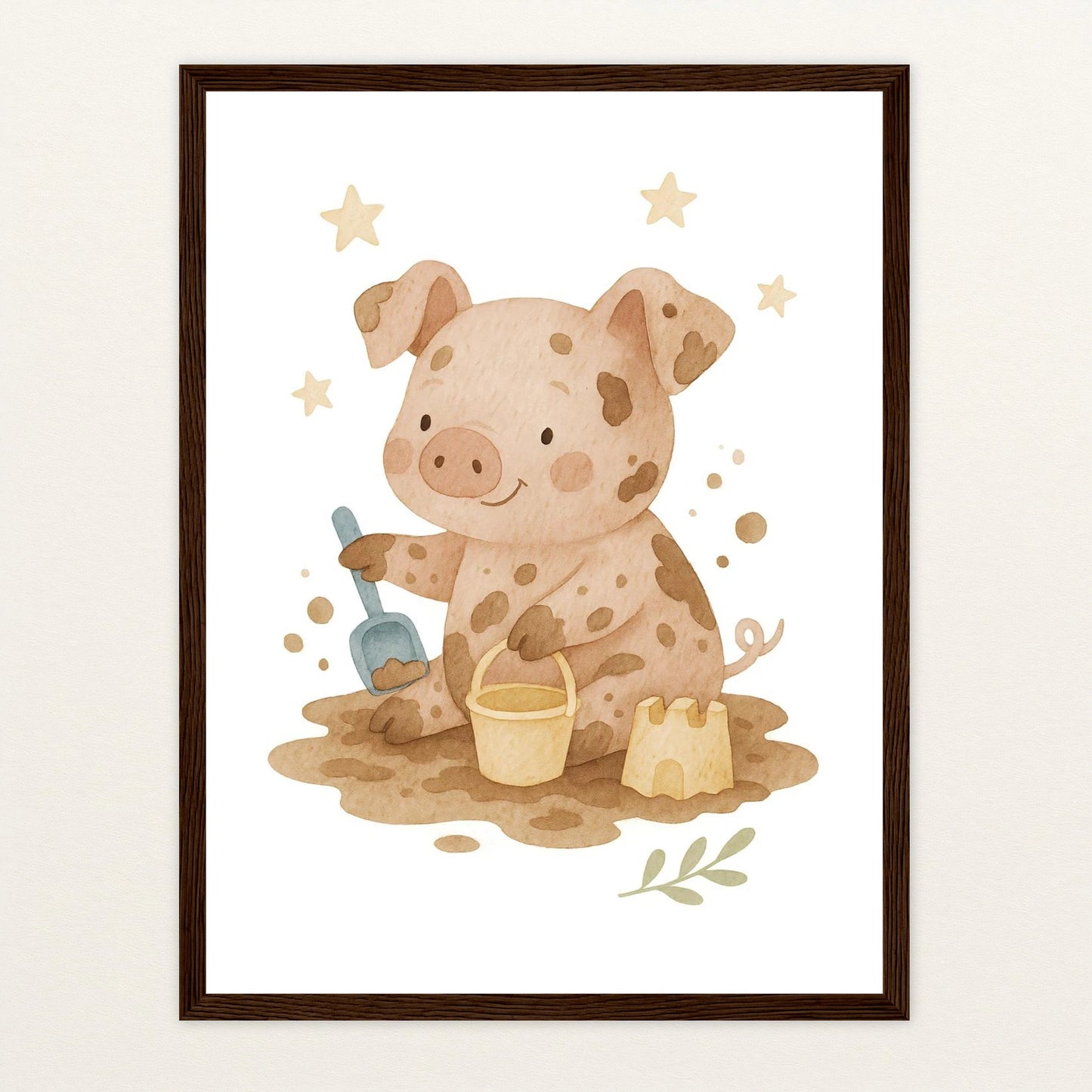 Susi das Schwein - Motiv: "Sandkasten" Poster mit Holzrahmen von tinylearner