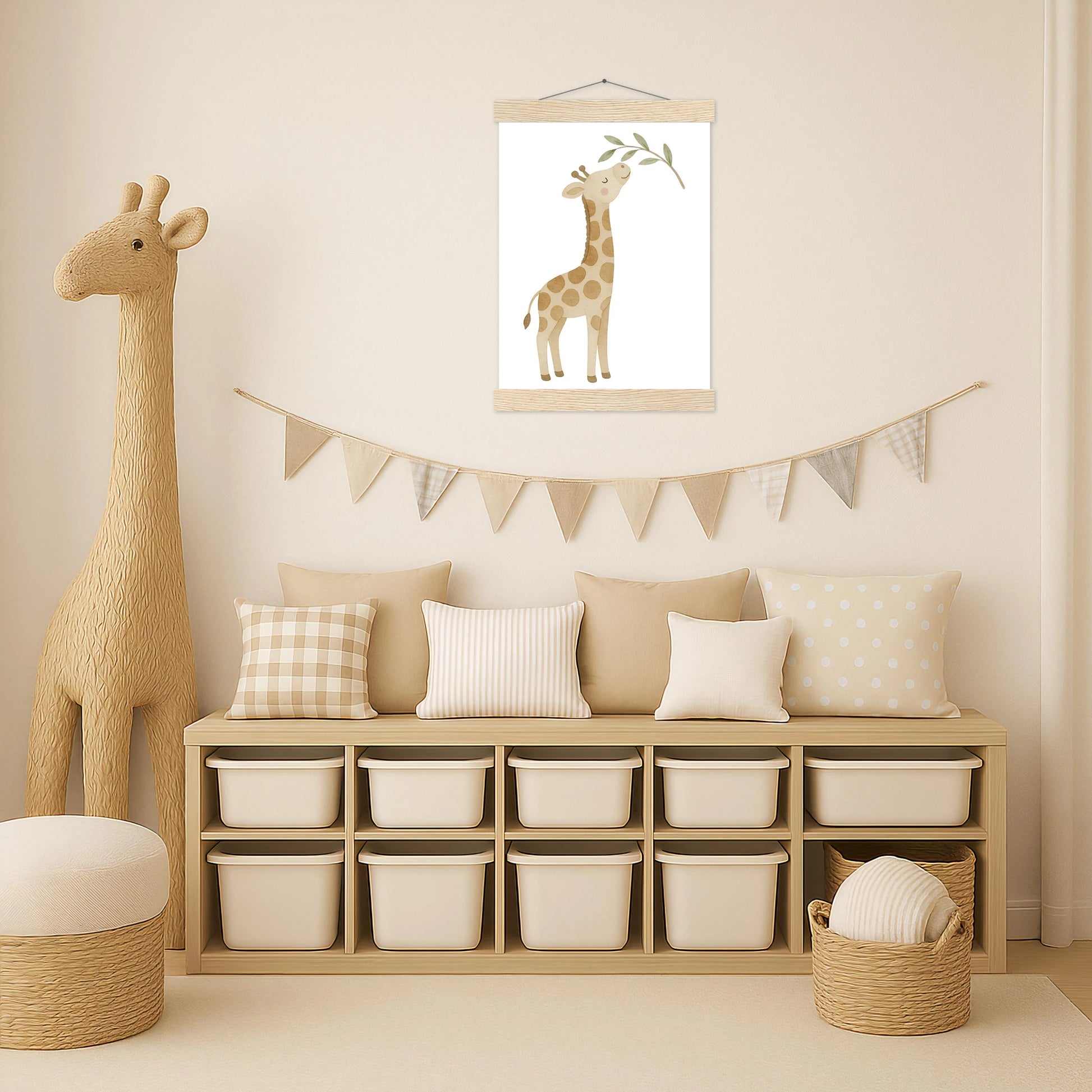 Greta die Giraffe - Motiv: "Blätter" Poster mit Leisten von tinylearner
