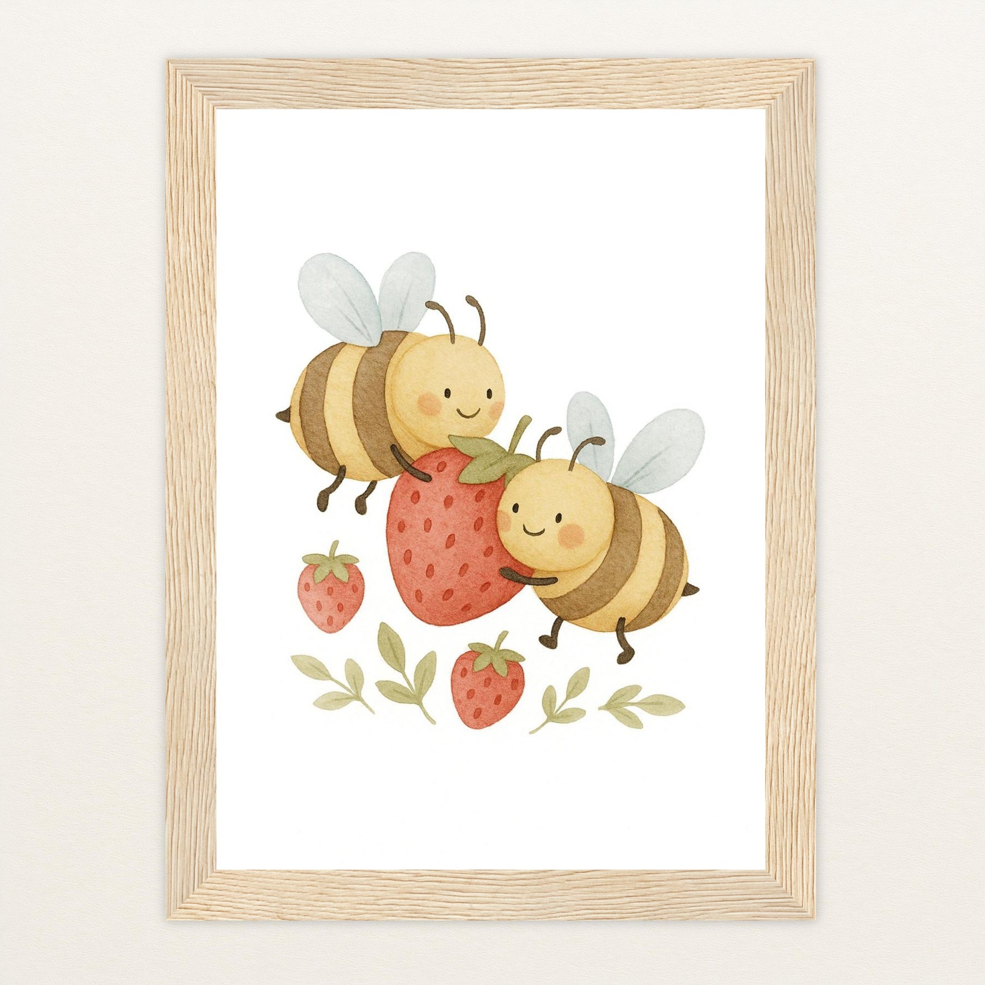 Bibi die Biene - Motiv: "Erdbeere" Poster mit Holzrahmen von tinylearner