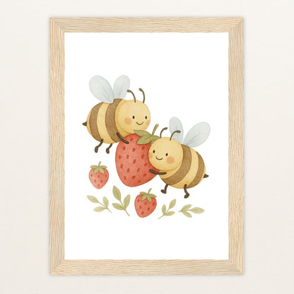 Bibi die Biene - Motiv: "Erdbeere" Poster mit Holzrahmen von tinylearner