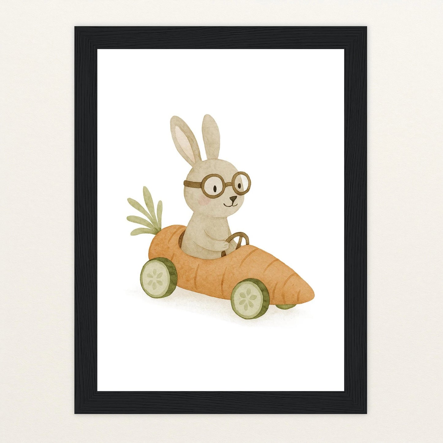 Holly der Hase - Motiv: "Rennmöhre" Poster mit Holzrahmen von tinylearner