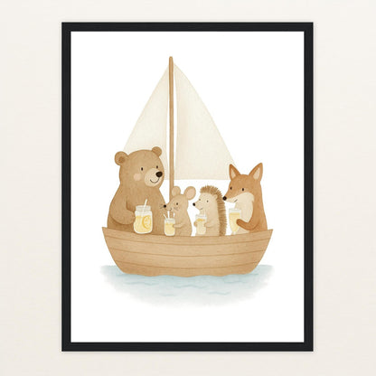 Tierfreunde - Motiv: "Segelschiff" Poster mit Holzrahmen von tinylearner