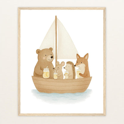 Tierfreunde - Motiv: "Segelschiff" Poster mit Holzrahmen von tinylearner