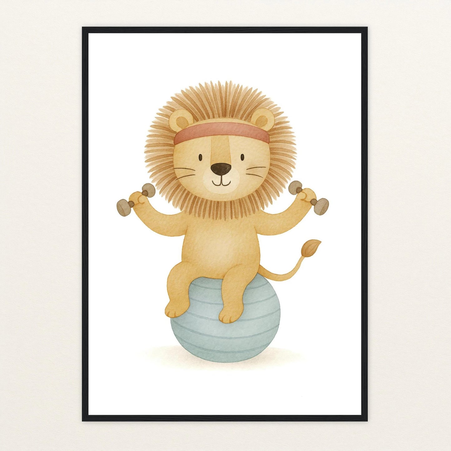Leo der Löwe - Motiv: "Workout" Poster mit Holzrahmen von tinylearner