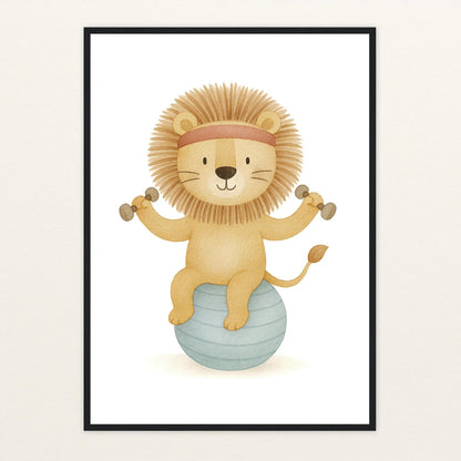 Leo der Löwe - Motiv: "Workout" Poster mit Holzrahmen von tinylearner