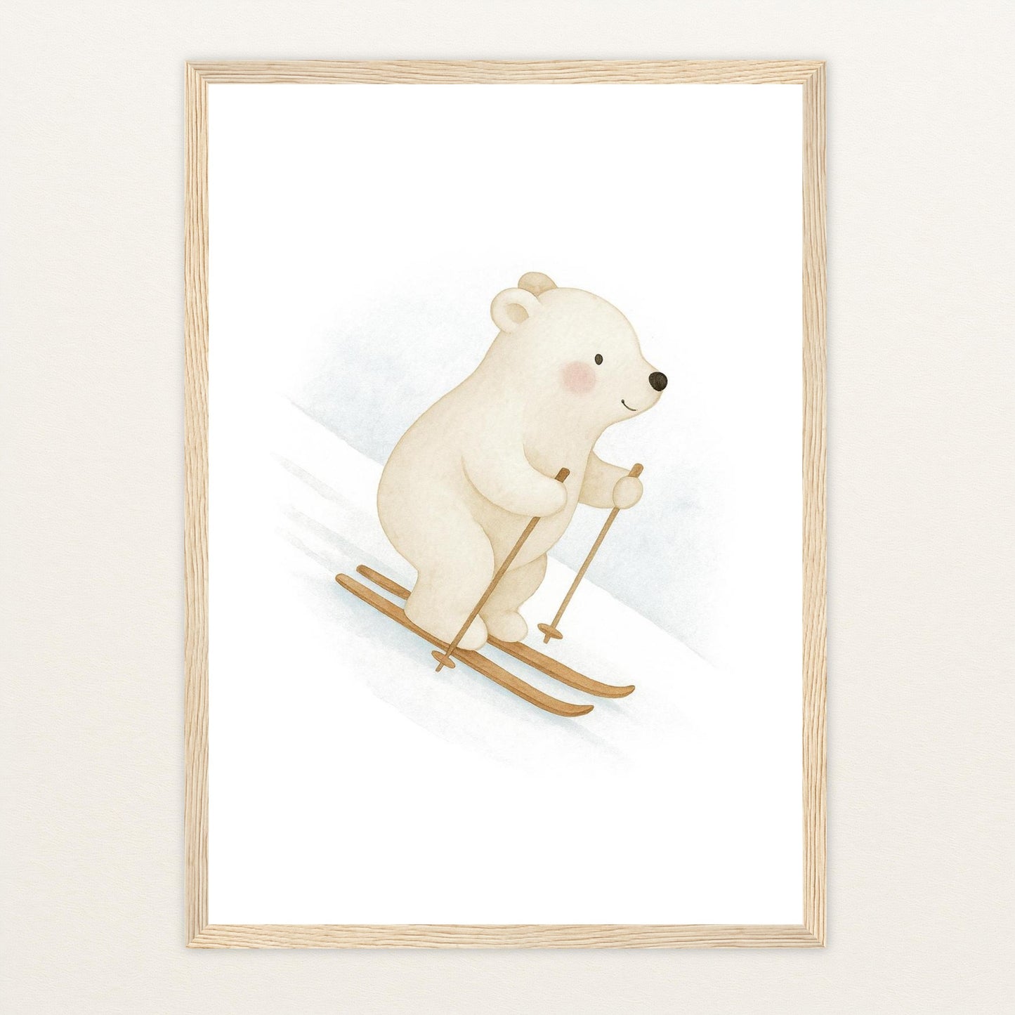Pummel der Polarbär - Motiv: "Ski" Poster mit Holzrahmen von tinylearner