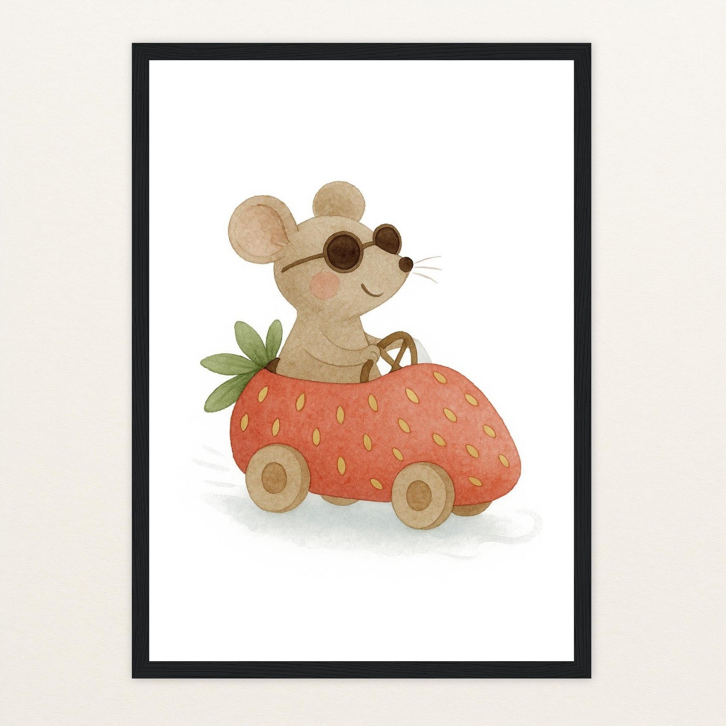 Mimi die Maus - Motiv: "Erdbeerwagen" Poster mit Holzrahmen von tinylearner