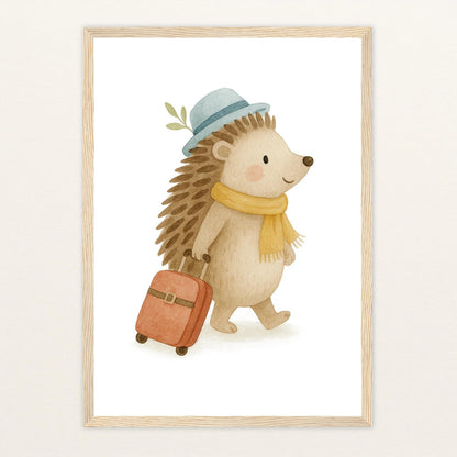 Iggi der Igel - Motiv: "Reisen" Poster mit Holzrahmen von tinylearner