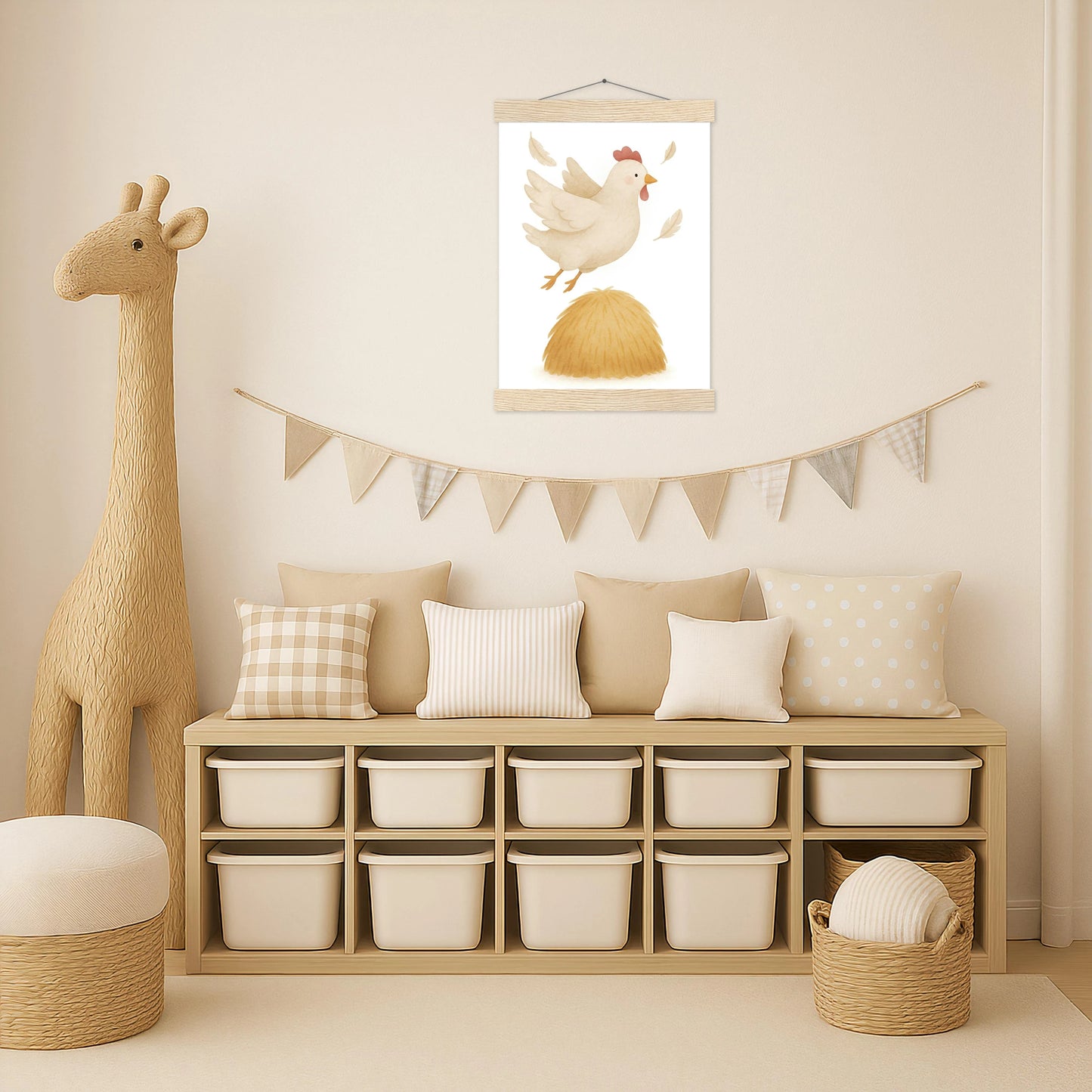 Hanni das Huhn - Motiv: "Heu" Poster mit Leisten von tinylearner