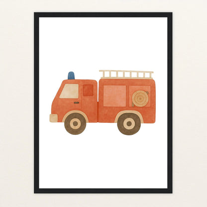 Feuerwehrauto Poster mit Holzrahmen von tinylearner