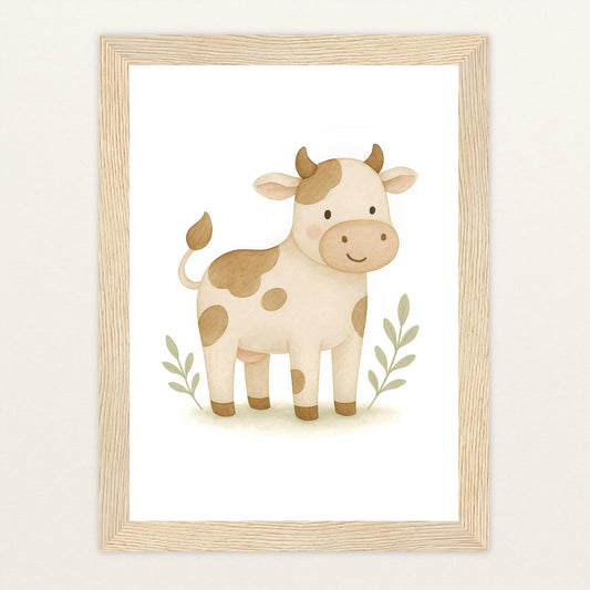 Klara die Kuh Poster mit Holzrahmen von tinylearner