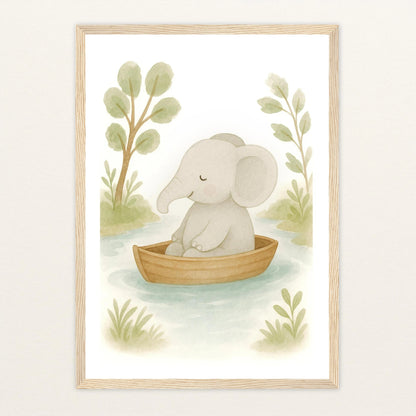 Emil der Elefant - Motiv: "Boot" Poster mit Holzrahmen von tinylearner