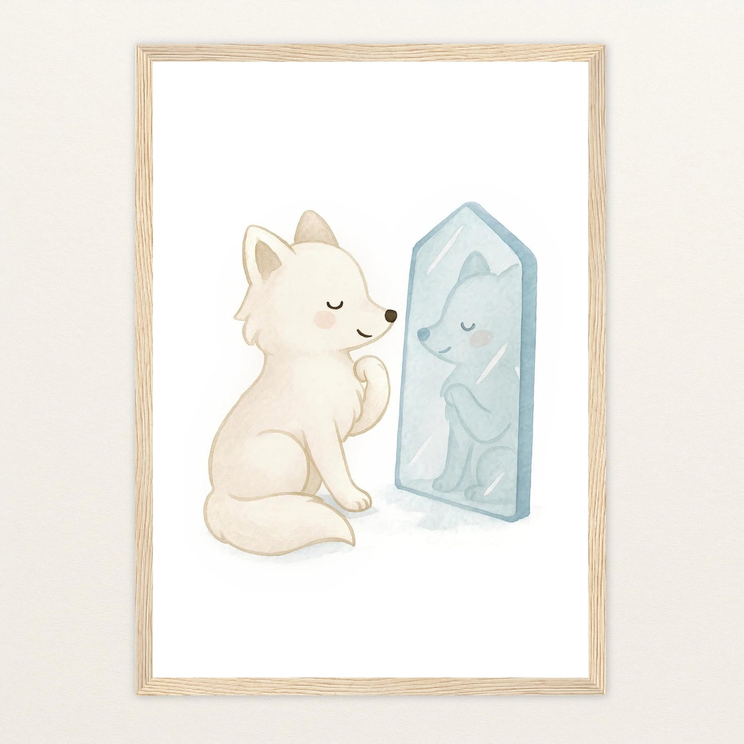 Pino der Polarfuchs - Motiv: "Spiegel" Poster mit Holzrahmen von tinylearner