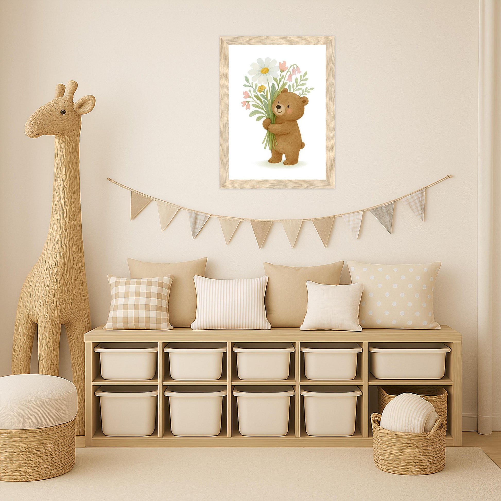 Balu der Bär - Motiv: "Blumenstrauß" Poster mit Holzrahmen von tinylearner