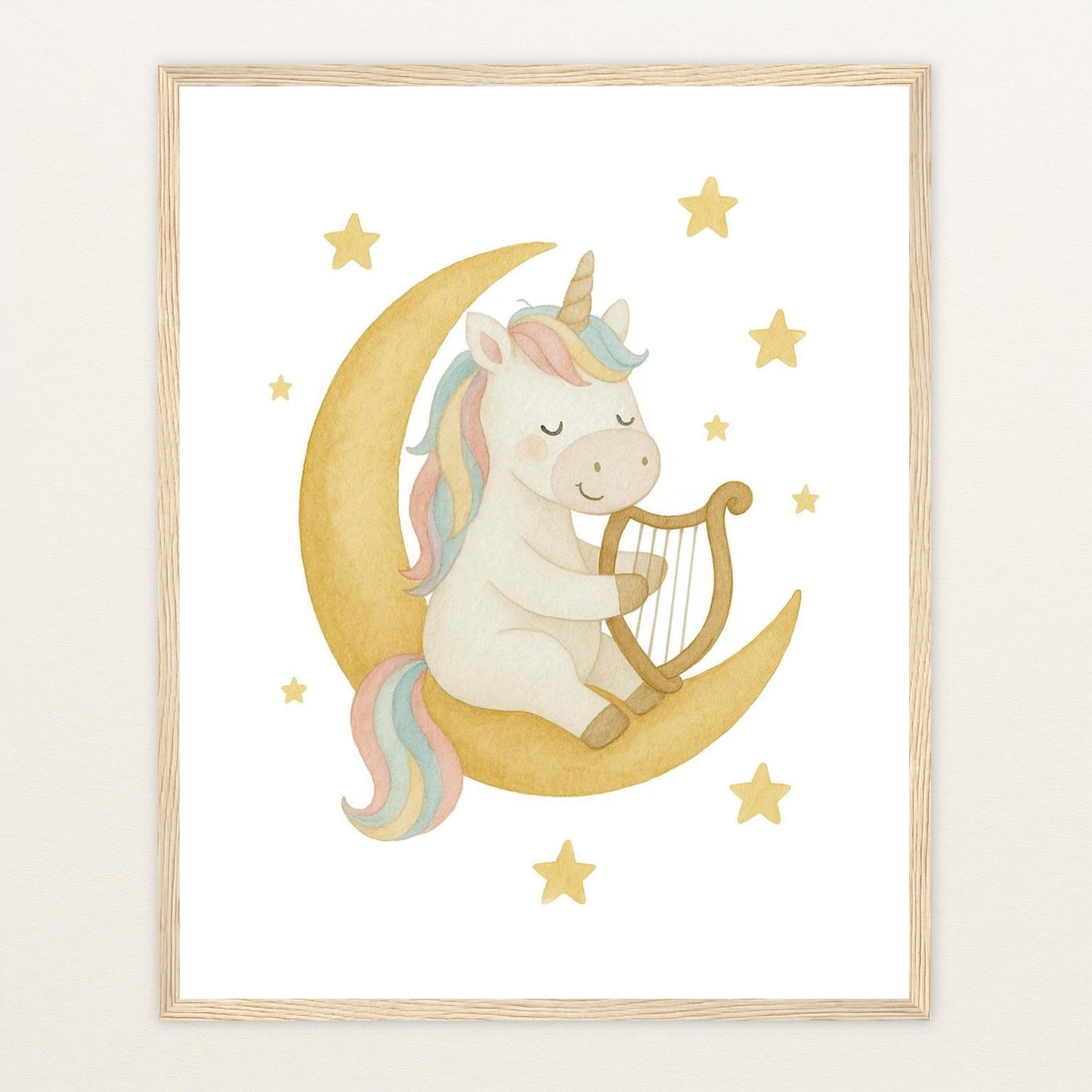 Luni das Einhorn - Motiv: "Mond" Poster mit Holzrahmen von tinylearner