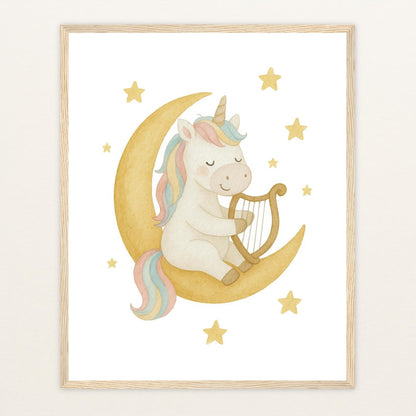 Luni das Einhorn - Motiv: "Mond" Poster mit Holzrahmen von tinylearner