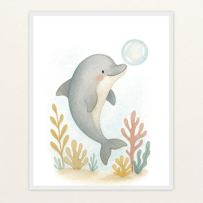 Dora der Delfin - Motiv: "Luftblase" Poster mit Holzrahmen von tinylearner