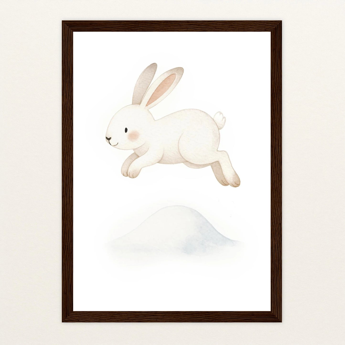 Sina der Schneehase - Motiv: "Schneehügel" Poster mit Holzrahmen von tinylearner