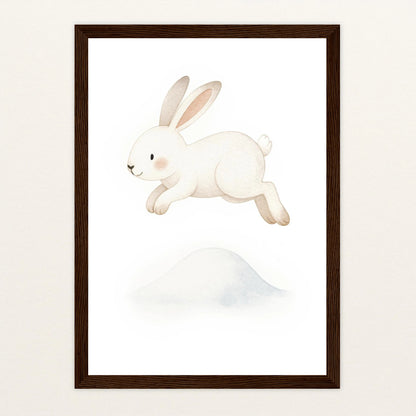 Sina der Schneehase - Motiv: "Schneehügel" Poster mit Holzrahmen von tinylearner