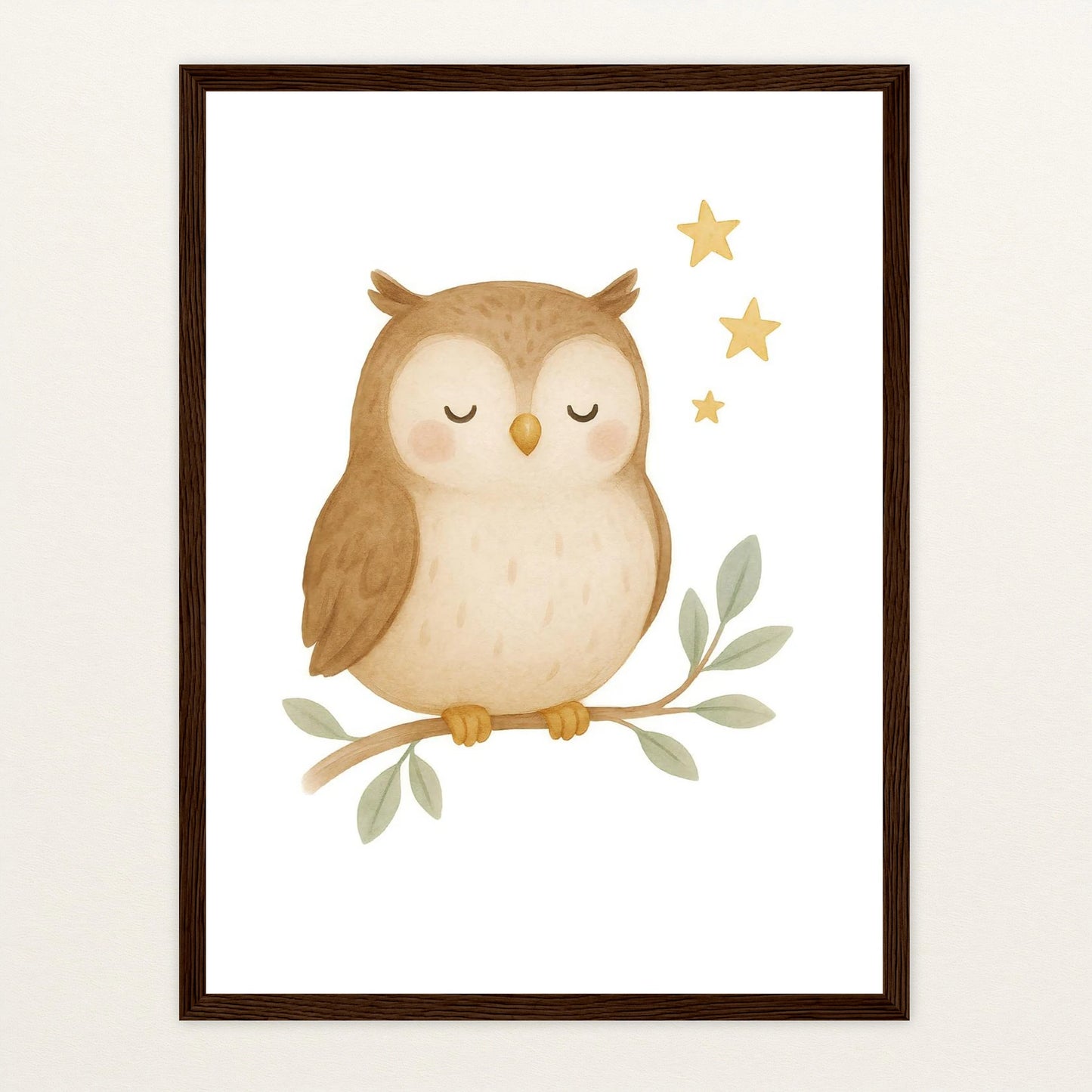 Emmi die Eule Poster mit Holzrahmen von tinylearner