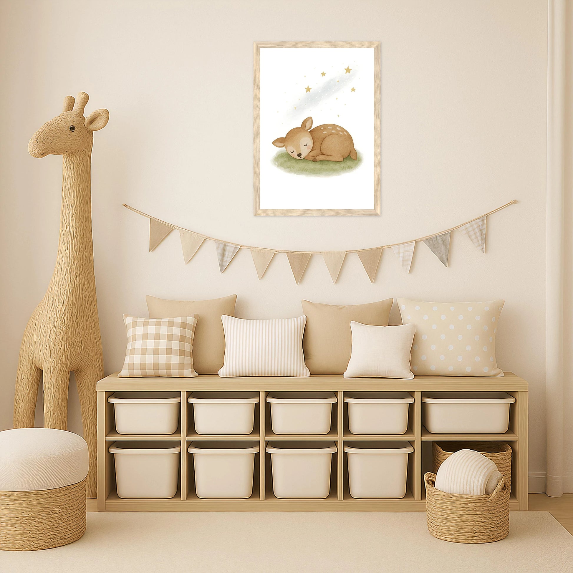 Ria das Reh - Motiv: "Schlafend" Poster mit Holzrahmen von tinylearner