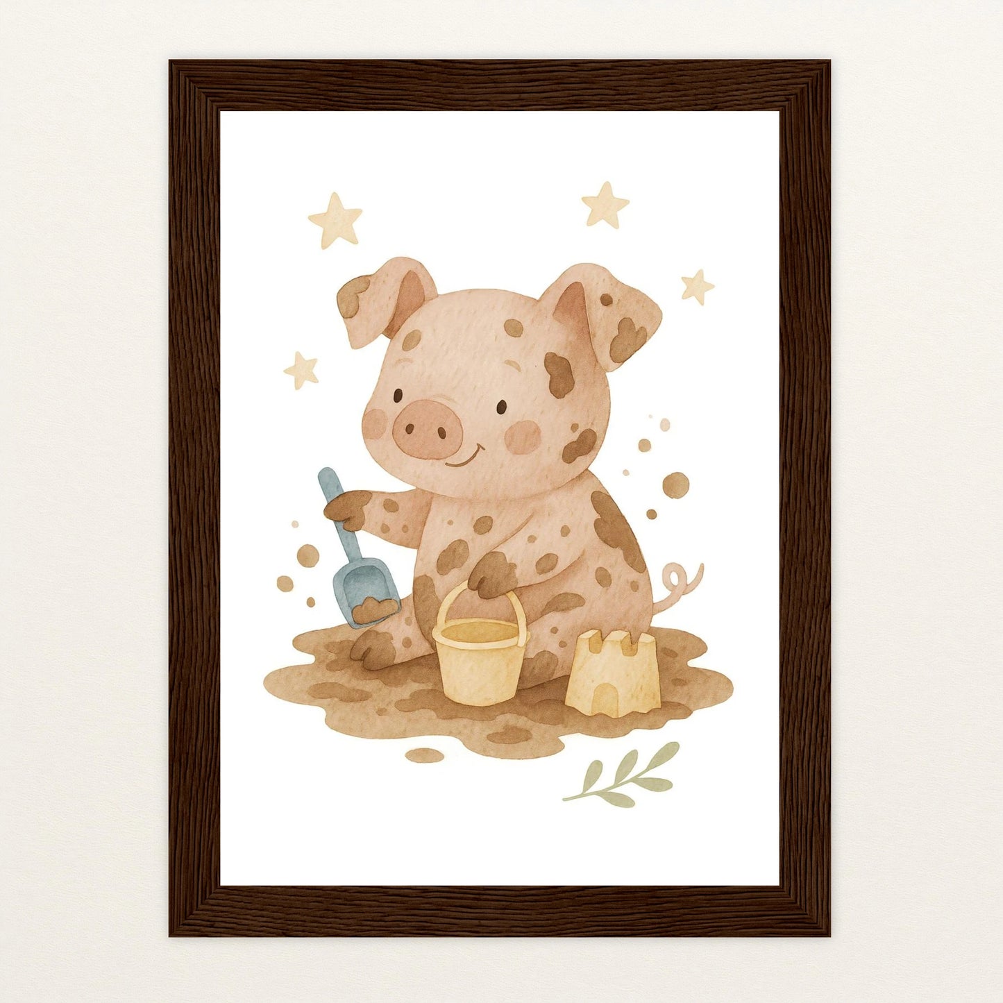 Susi das Schwein - Motiv: "Sandkasten" Poster mit Holzrahmen von tinylearner