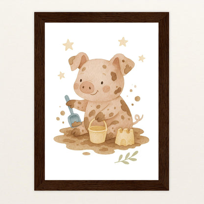 Susi das Schwein - Motiv: "Sandkasten" Poster mit Holzrahmen von tinylearner