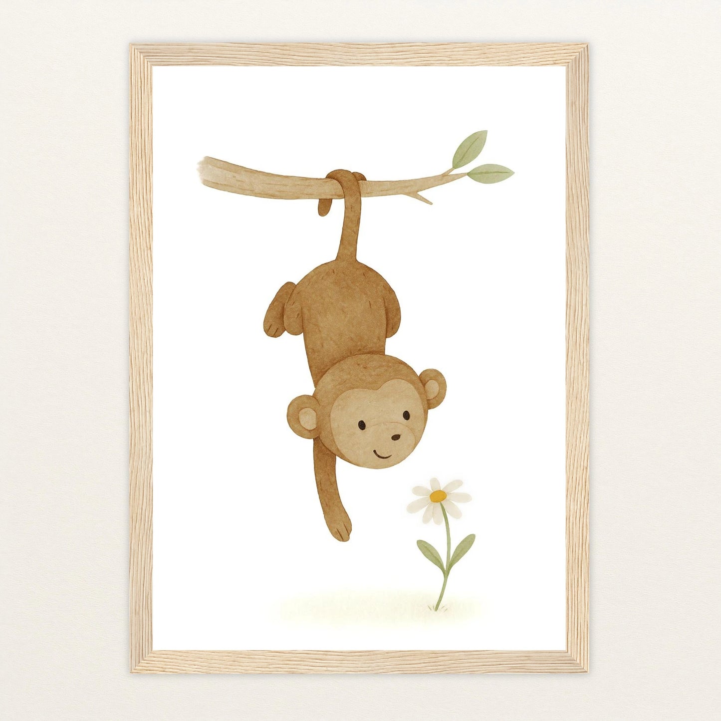 Aki der Affe - Motiv: "Gänseblümchen" Poster mit Holzrahmen von tinylearner