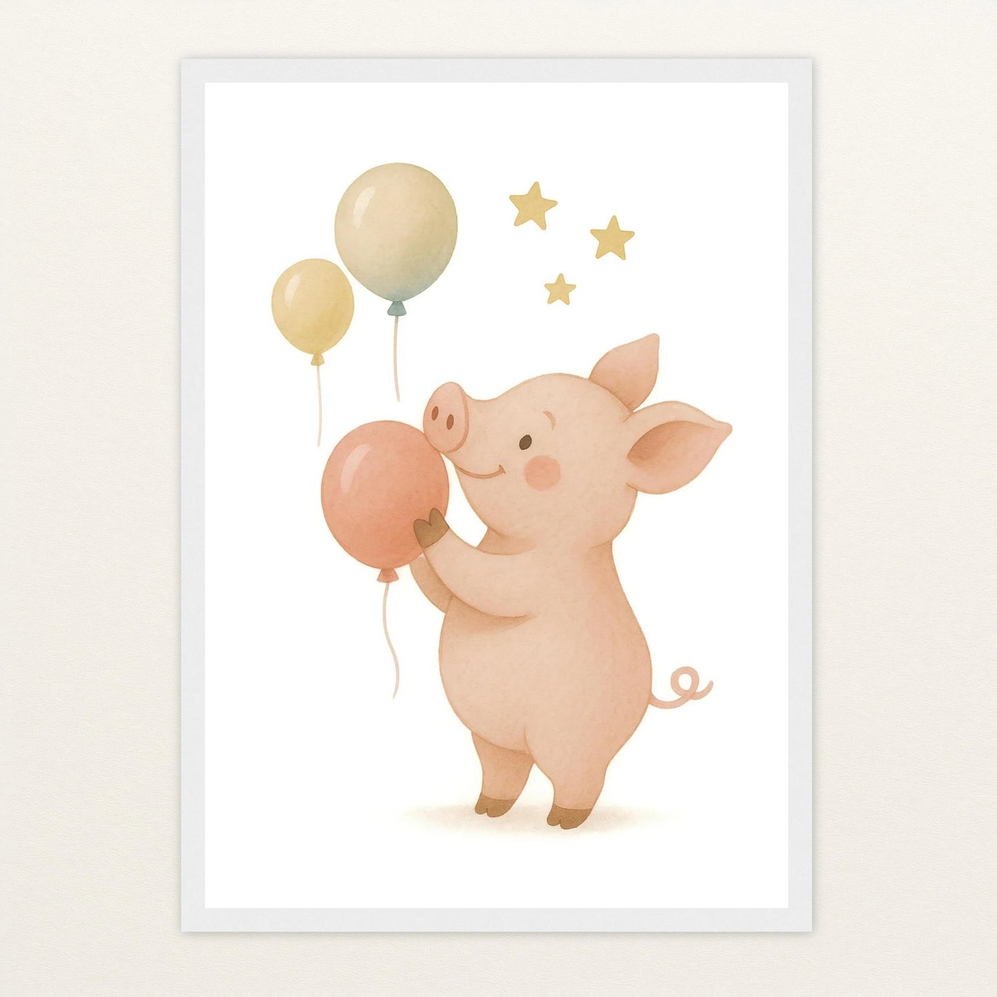Susi das Schwein - Motiv: "Ballons" Poster mit Holzrahmen von tinylearner