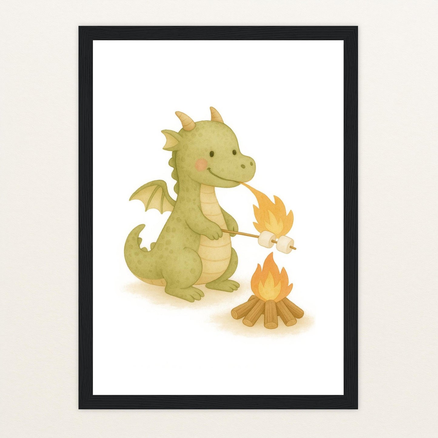 Drax der Drache - Motiv: "Marshmallows" Poster mit Holzrahmen von tinylearner