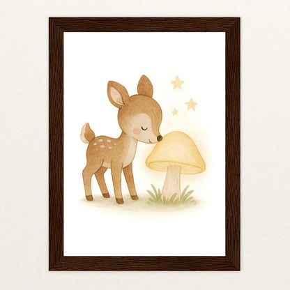 Ria das Reh - Motiv: "Leuchtpilz" Poster mit Holzrahmen von tinylearner