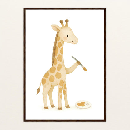 Greta die Giraffe - Motiv: "Malen" Poster mit Holzrahmen von tinylearner