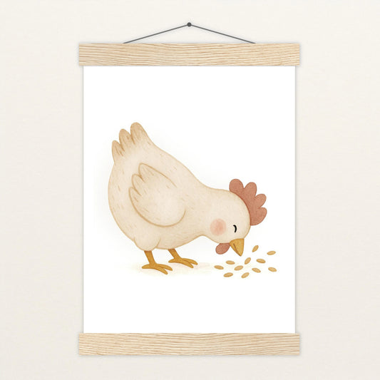 Hanni das Huhn - Motiv: "Körner" Poster mit Leisten von tinylearner