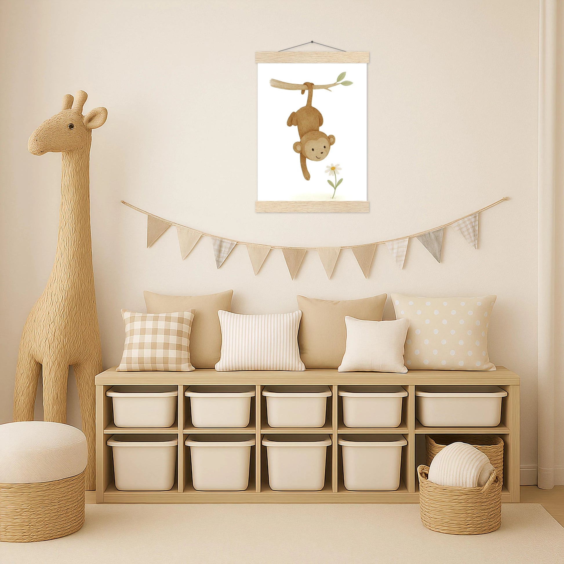 Aki der Affe - Motiv: "Gänseblümchen" Poster mit Leisten von tinylearner
