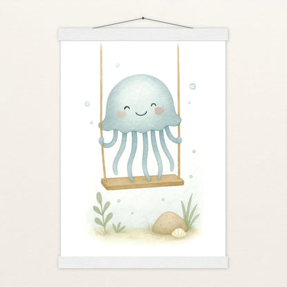 Quinn die Qualle - Motiv: "Schaukel" Poster mit Leisten von tinylearner