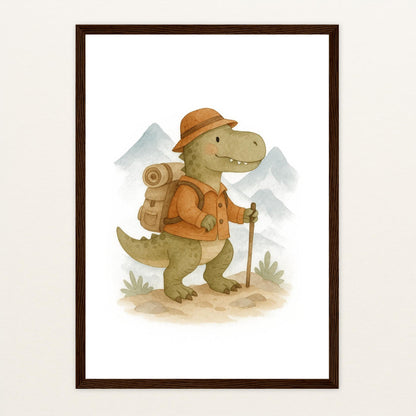 Dinosaurier T-Rex - Motiv: "Wandern" Poster mit Holzrahmen von tinylearner