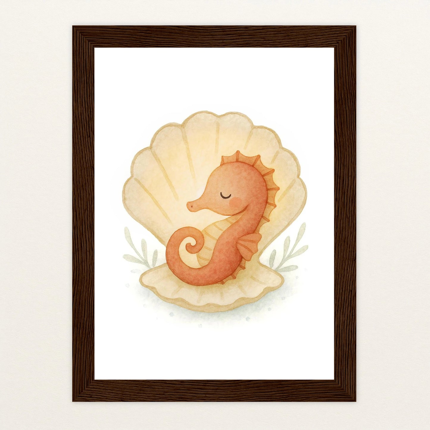 Suri das Seepferdchen - Motiv: "Muschel" Poster mit Holzrahmen von tinylearner