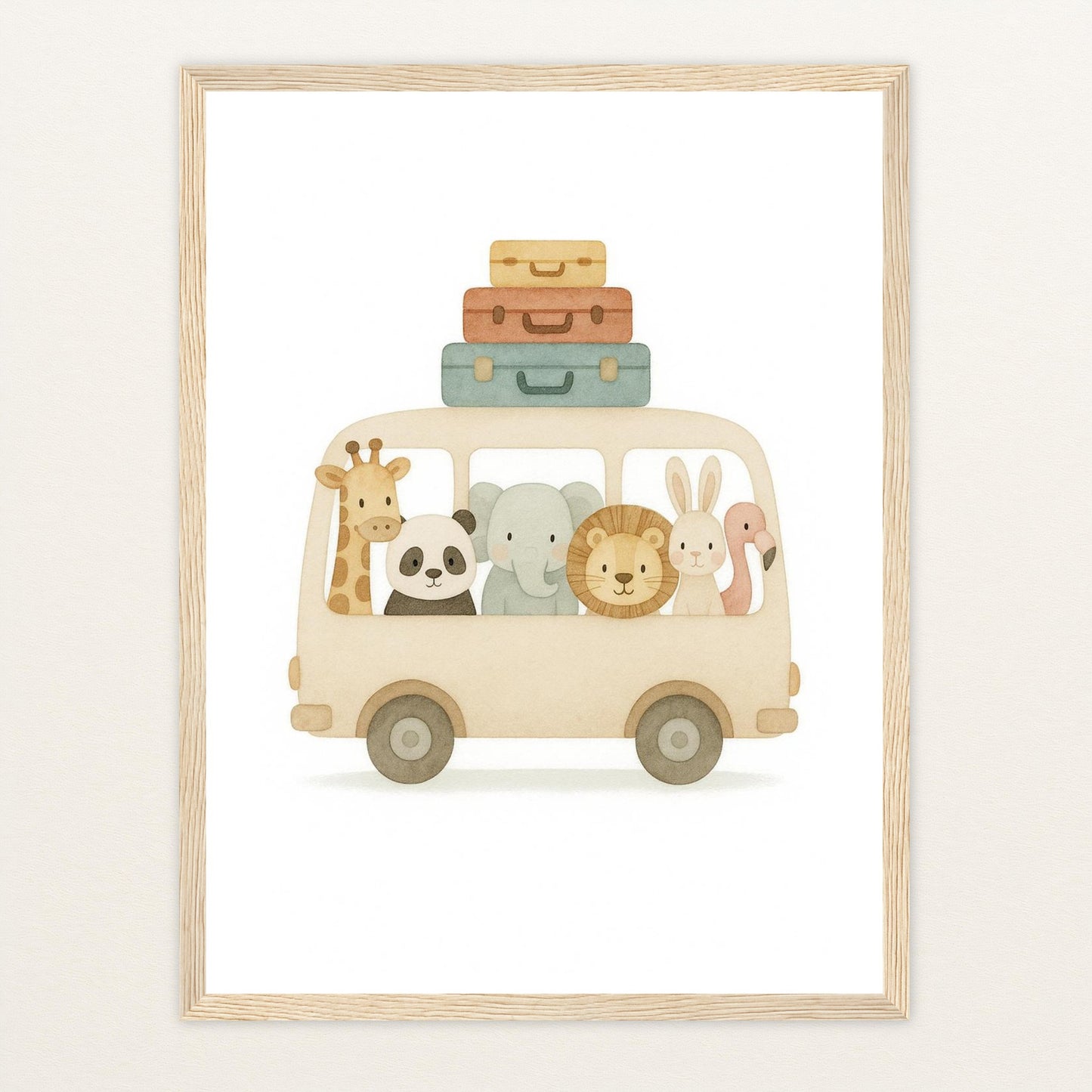 Tierfreunde - Motiv: "Reisebus" Poster mit Holzrahmen von tinylearner