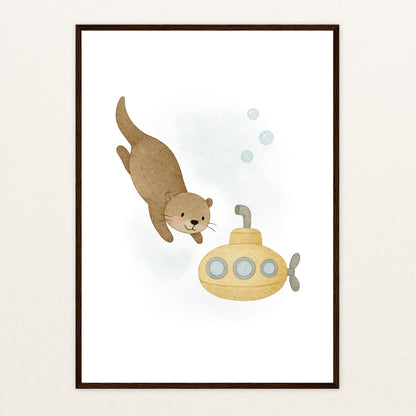 Otti der Otter - Motiv: "U-Boot" Poster mit Holzrahmen von tinylearner