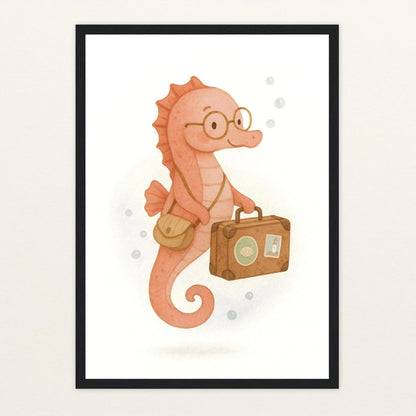 Suri das Seepferdchen - Motiv: "Reisen" Poster mit Holzrahmen von tinylearner